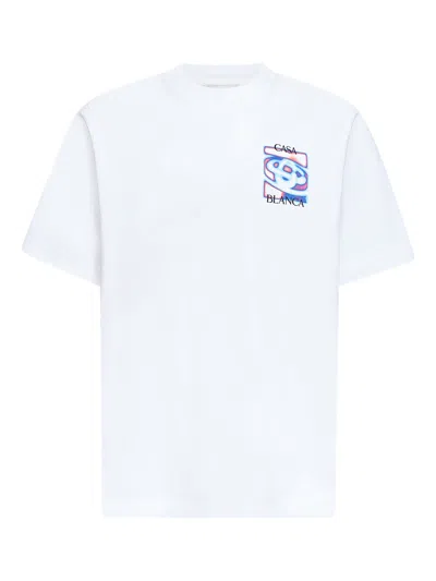 Casablanca Men White Crewneck T-shirt With Logo Detail On The Front And Maxi Logo On The Rear In Cot