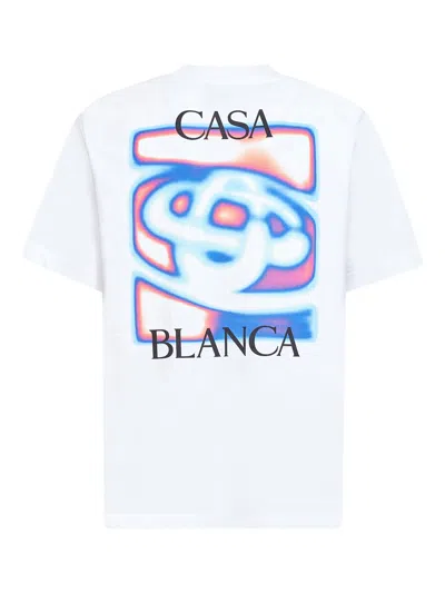Casablanca Men White Crewneck T-shirt With Logo Detail On The Front And Maxi Logo On The Rear In Cot