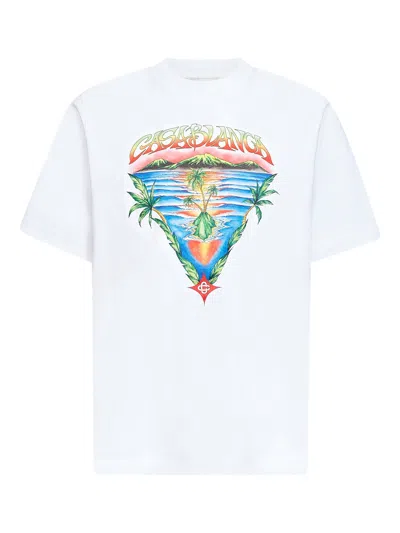 Casablanca Graphic Print Organic Cotton T-shirt With Ribbed Neckline In Multi