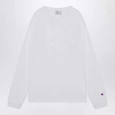 Champion Long Sleeved Crew Neck T-shirt With Chest Pocket In White