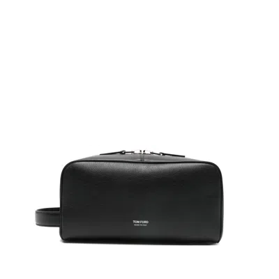 Tom Ford Logo Leather Toiletry Bag In Black