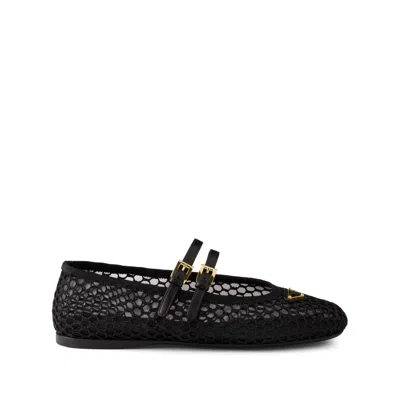 Prada Triangle Logo Mesh Ballet Flats In Black