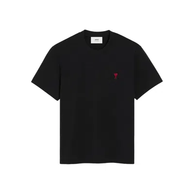 Ami Alexandre Mattiussi Ami Paris Men Black T-shirt With Ami De Coeur Embroidery On The Front In Cotton Man In Black