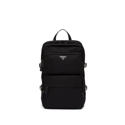 Prada Nylon Backpack With Top Handle And Front Zip In Black