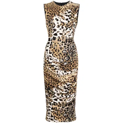 Roberto Cavalli Jaguar-print Gathered Midi Dress In Animal Print