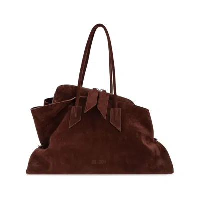 Attico Rectangular Suede Finish Double Handles Shoulder Bag In Brown