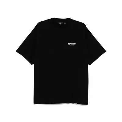 Represent Black Crewneck T-shirt With With Front And Back Owners Club Print In Cotton Man In Black
