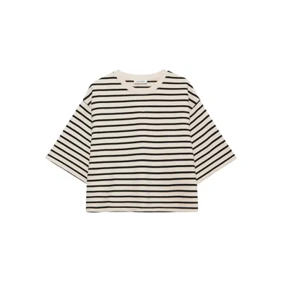 Anine Bing Womens Blk Stripe French Terry Myers Cropped Cotton-blend T-shirt Xs In Neutral