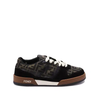 Fendi Match Ff Jacquard Fabric And Suede Sneakers In Black