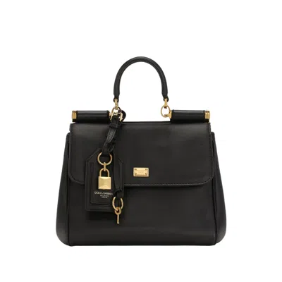 Dolce & Gabbana Medium Sicily Leather Handbag With Structured Design In Black