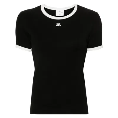 Courrèges Courreges Women Cotton T Shirt With Contrasting Profiles In Black