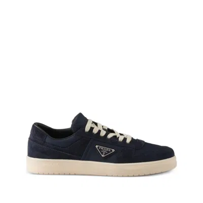 Prada Downtown Eyelets-detail Suede Sneakers In Blue