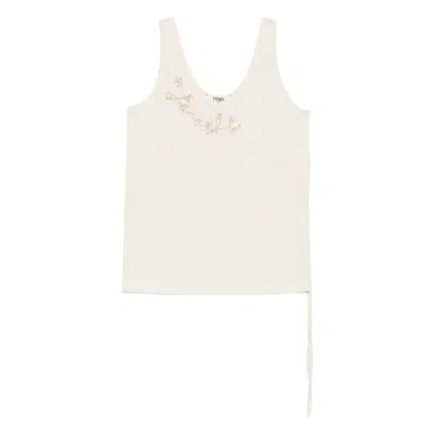 Fendi Sleeveless Embroidered Scoop Neck Top In Neutral