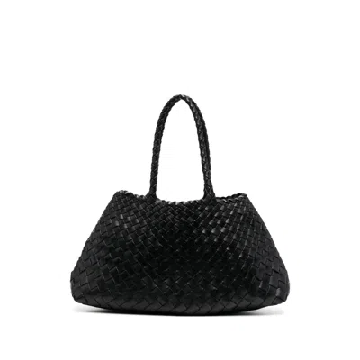 Dragon Diffusion Santa Croce Black Crossbody Bag With Two Top Handles And Interwoven Design In Leather Woman In Black