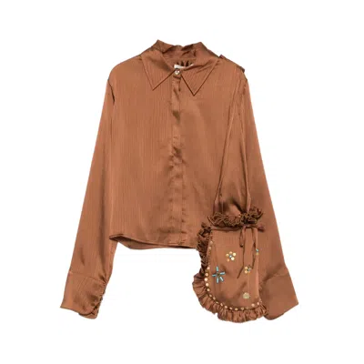 Siedres Pointed-collar Buttoned Blouse In Brown