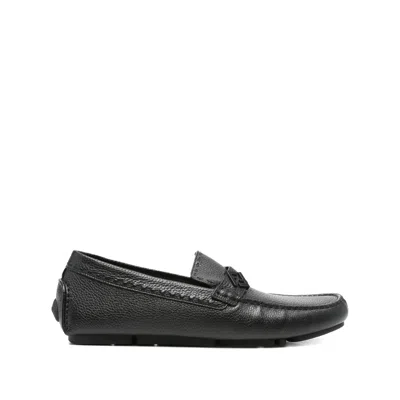 Fendi Metal Detail Round Toe Driving Loafers In Black