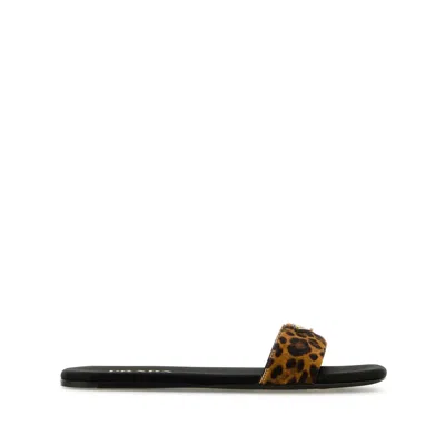 Prada Animal Print Genuine Calf Hair Slide Sandal In Brown