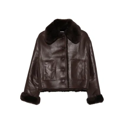 David Koma Fur-trimmed Leather Jacket In Brown