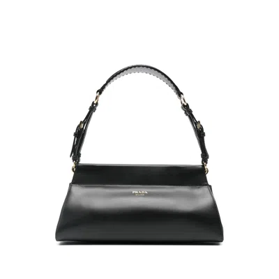 Prada Chic Top Handle Shoulder Bag With Gold Hardware In Black