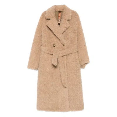 Glox Double-breasted Belted Coat In Brown