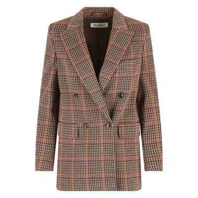 Max Mara Double-breasted Check Blazer In Brown