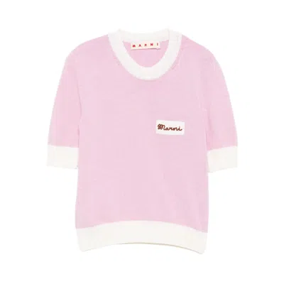 Marni Wool Blend Short Sleeve Crewneck Sweater In Pink