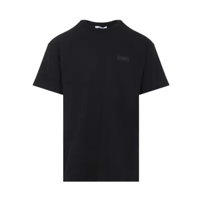 Givenchy Black Crewneck T-shirt With Logo Patch On The Front In Cotton Man In Blue