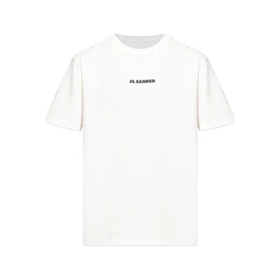 Jil Sander Men White Crewneck T-shirt With Logo Lettering On The Front In Cotton Man In White