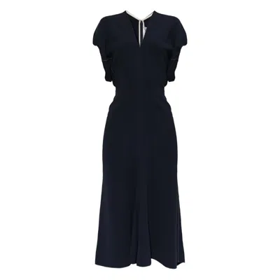 Victoria Beckham Womens Black Blouson-sleeve Fluid-cady Midi Dress In Black