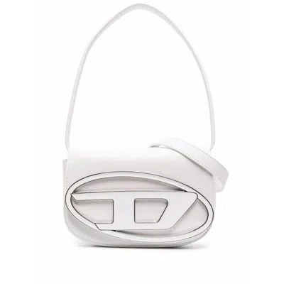 Diesel Shoulder Bag 1dr In Smooth White Leather With Adjustable Straps In White