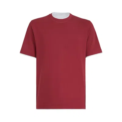 Brunello Cucinelli Coral Cotton Faux Layering T-shirt In Red