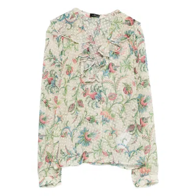 Etro Ruffled Floral Top In Multi