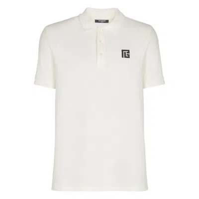 Balmain Polo Shirt Short Sleeves Ribbed Cuffs Collar In White