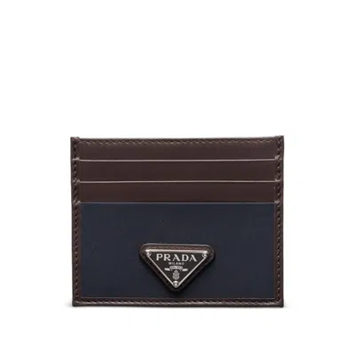 Prada Leather Card Holder Featuring Contrast Panel In Orange