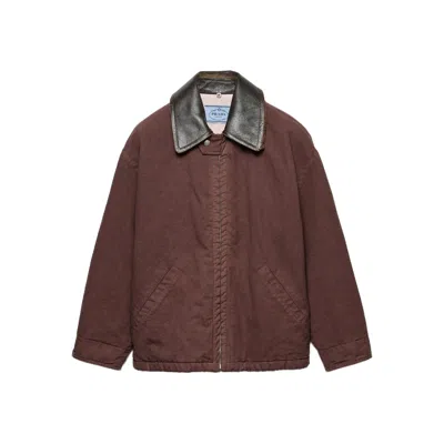 Prada Triangle-logo Jacket In Brown