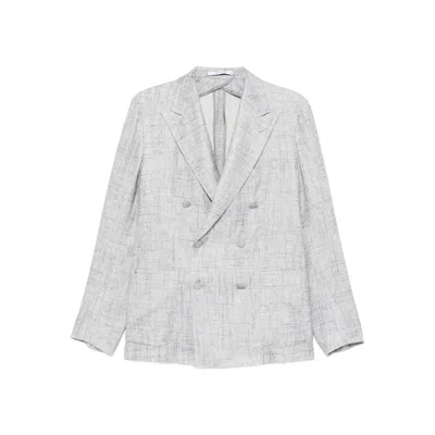 Tagliatore Double-breasted Patterned Jacket In Gray