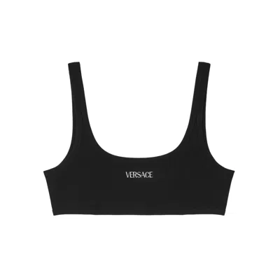 Versace Embroidered-logo Top In Black