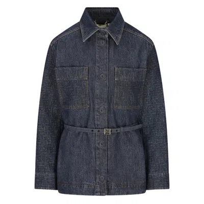 Fendi Go-to Denim Shirt Jacket With Quilted Ff Motif Clothing In Blue