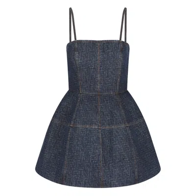Fendi Ff Motif Denim Mini Dress In Blue
