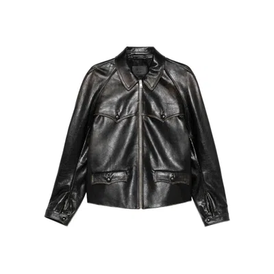 Prada Front-pocket Leather Jacket In Black