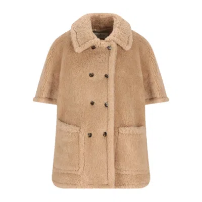 Max Mara Alpaca And Cashmere Teddy Fabric Cape In Brown