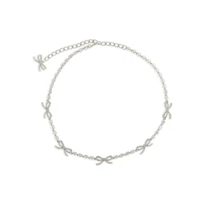 Self-portrait Silver Colored Necklace With Bows And Crystal Embellishments In Copper Woman In Pattern