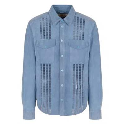 Marni Cut-out Flap-pocket Shirt In Blue