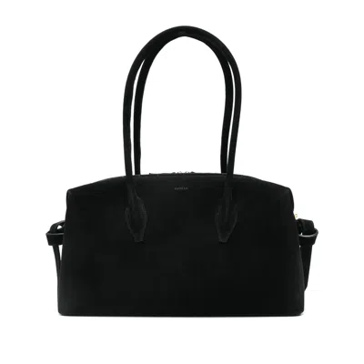 Yuzefi Rectangular Suede Shoulder Bag With Top Handles In Black
