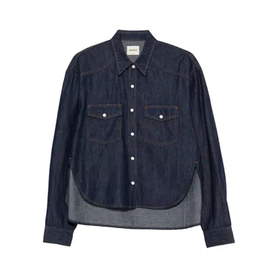 Khaite Neutrals Grenon Cropped Denim Cotton Shirt In Blue
