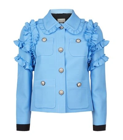 Gucci Ruffle-trimmed Cotton-blend Cady Jacket In Blue