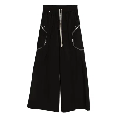 Rick Owens Heizer Belas Wide-leg Cotton-blend Poplin Drawstring Cargo Trousers In Black