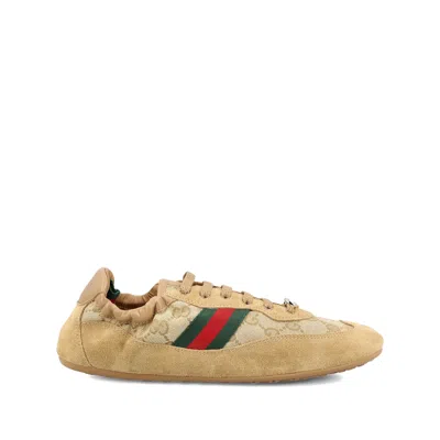 Gucci Shift Low Top Sneakers Rubber Sole Stripe In Brown