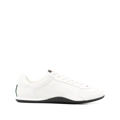 Gucci White Calf Leather Bos Taurus Low Top Sneakers In White