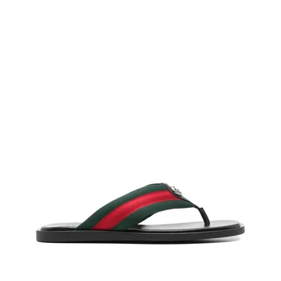 Gucci Web Stripe-embellished Flip Flops In Black
